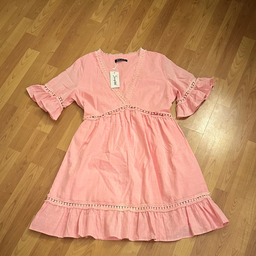 Simple Blush Ruffle Trim Dress